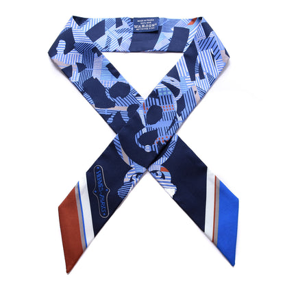 Hermes Silk Cavalcadour Morning Twilly Marine Tabac Blue Jean 1 of 4