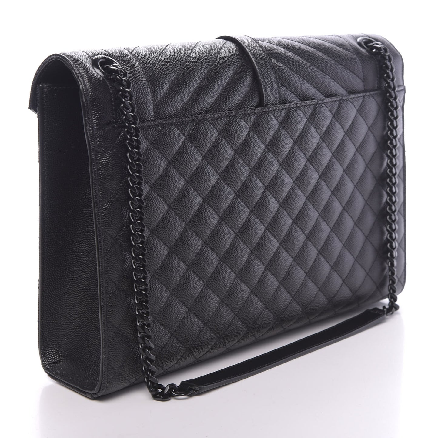 Grain De Poudre Textured Mixed Matelasse Large Triquilt Monogram Monochrome Satchel Black