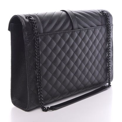 Saint Laurent Grain De Poudre Textured Mixed Matelasse Large Triquilt Monogram Monochrome Satchel Black 3 of 9