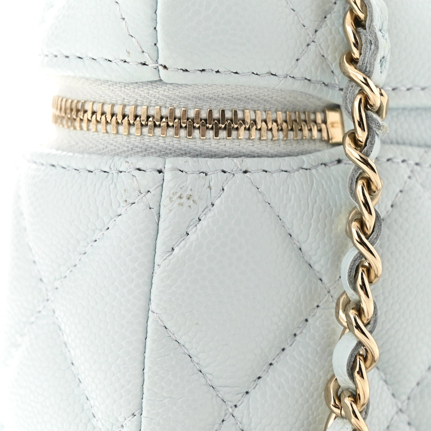 Caviar Quilted Top Handle Slim Vanity With Chain Light Blue