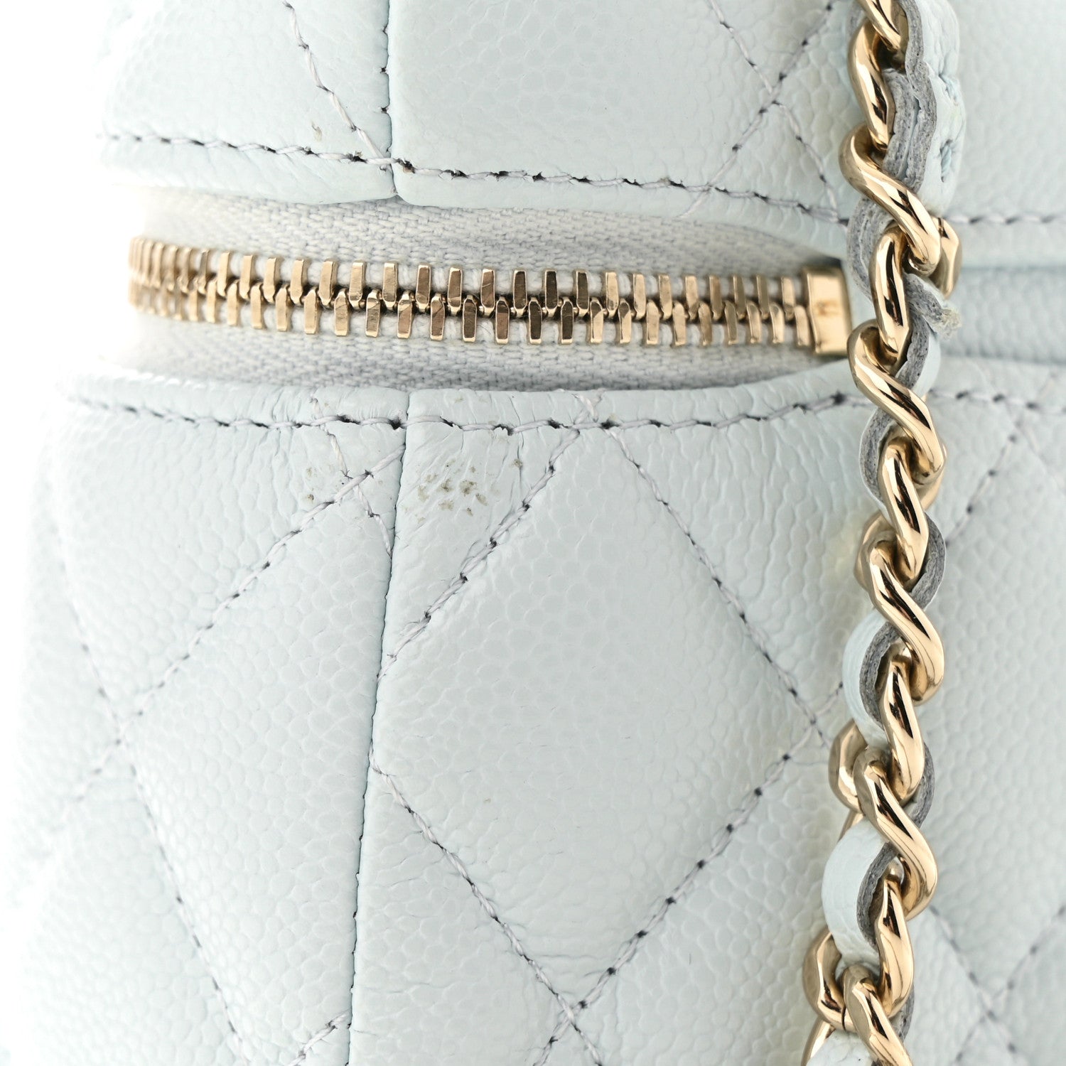 Chanel Caviar Quilted Top Handle Slim Vanity With Chain Light Blue 10 of 11