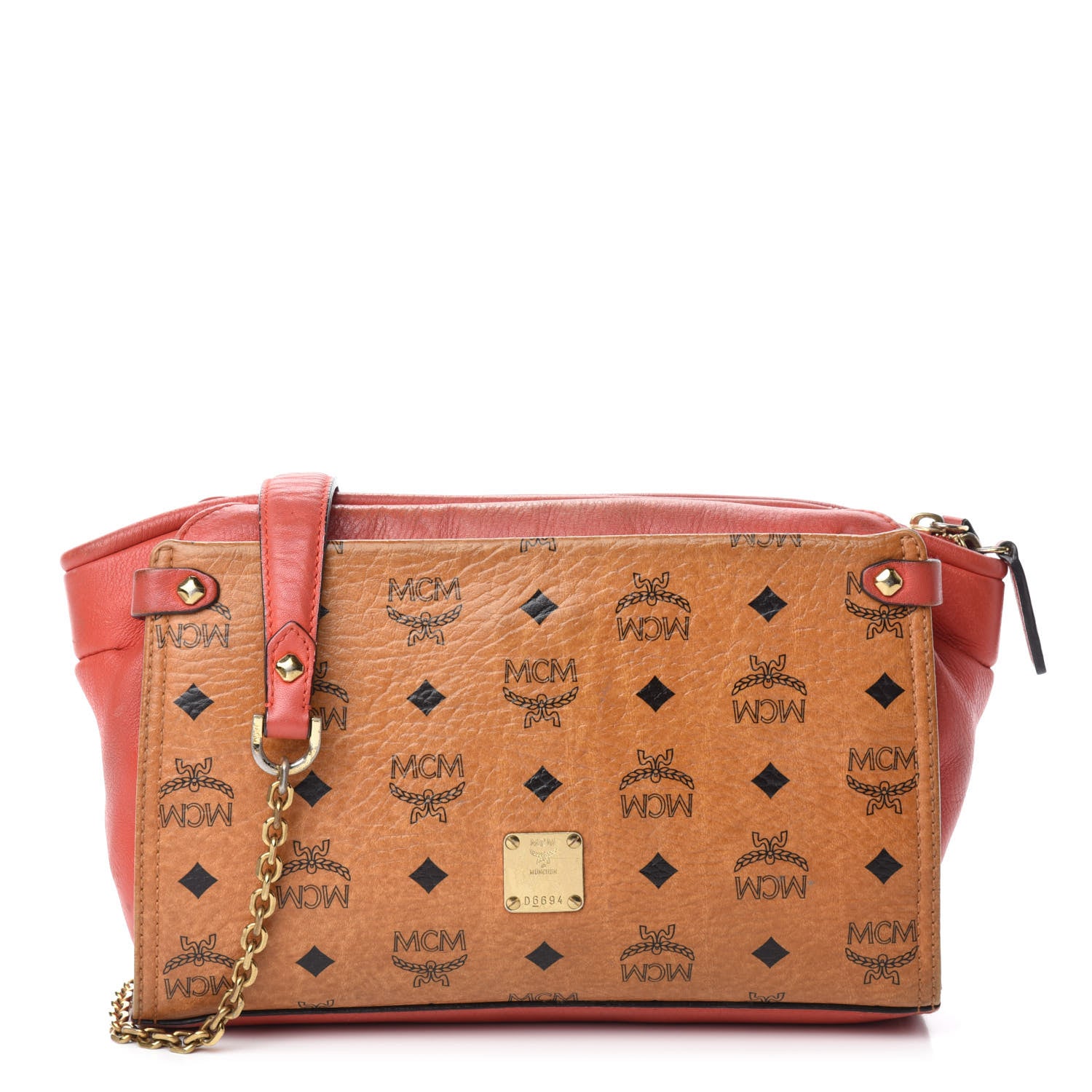 MCM Visetos Bi-Color Chain Crossbody Bag Cognac Red 1 of 18