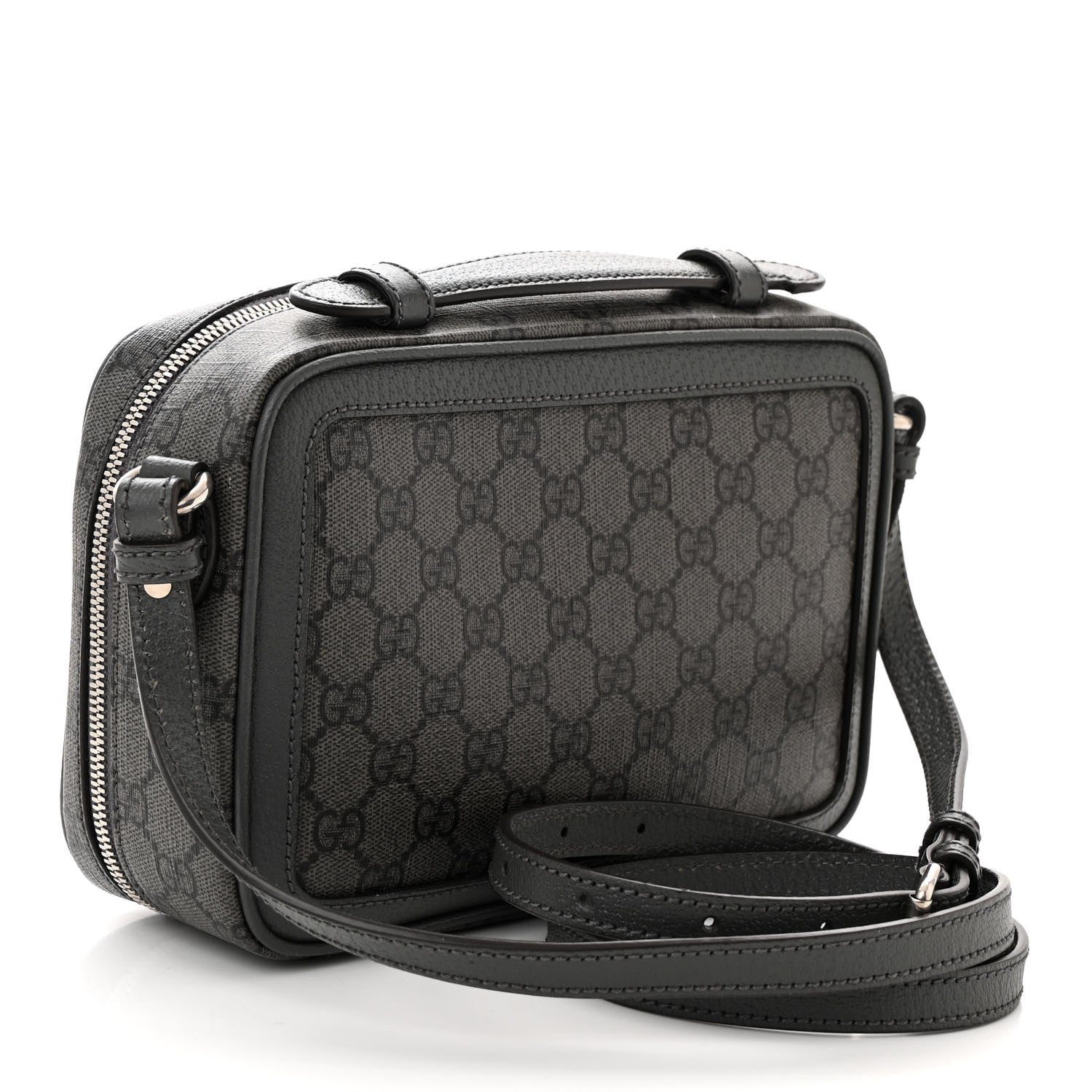Gucci GG Supreme Monogram Textured Dollar Calfskin Small Ophidia Top Handle Shoulder Grey Black Graphite Grey 3 of 15