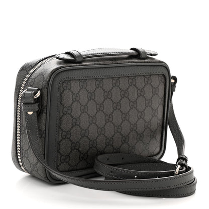 Gucci GG Supreme Monogram Textured Dollar Calfskin Small Ophidia Top Handle Shoulder Grey Black Graphite Grey 3 of 15