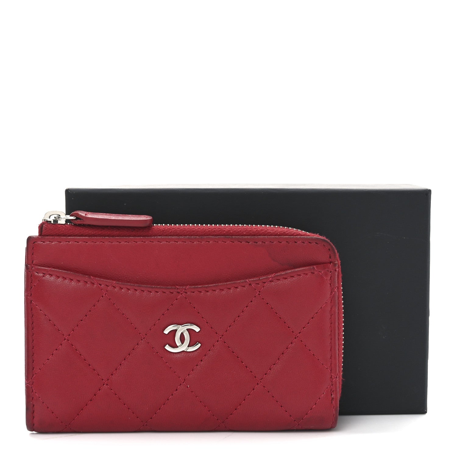 Chanel Lambskin Quilted CC Zip Around Card Holder Red 10 of 10