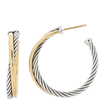 David Yurman Sterling Silver 18K Yellow Gold 31mm Crossover Cable Hoop Earrings 1 of 4