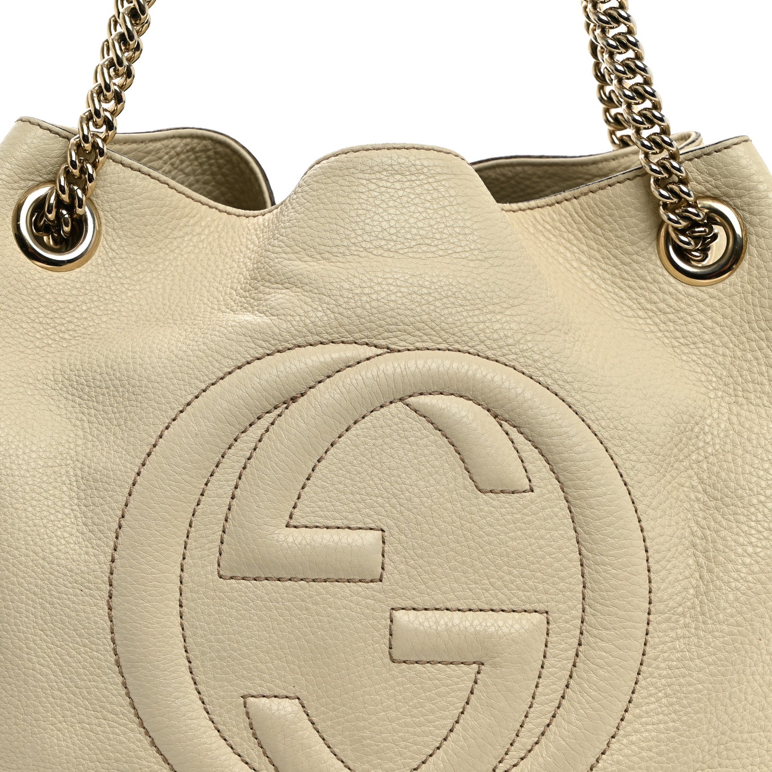 Gucci Pebbled Calfskin Medium Soho Chain Shoulder Bag Off White 7 of 12