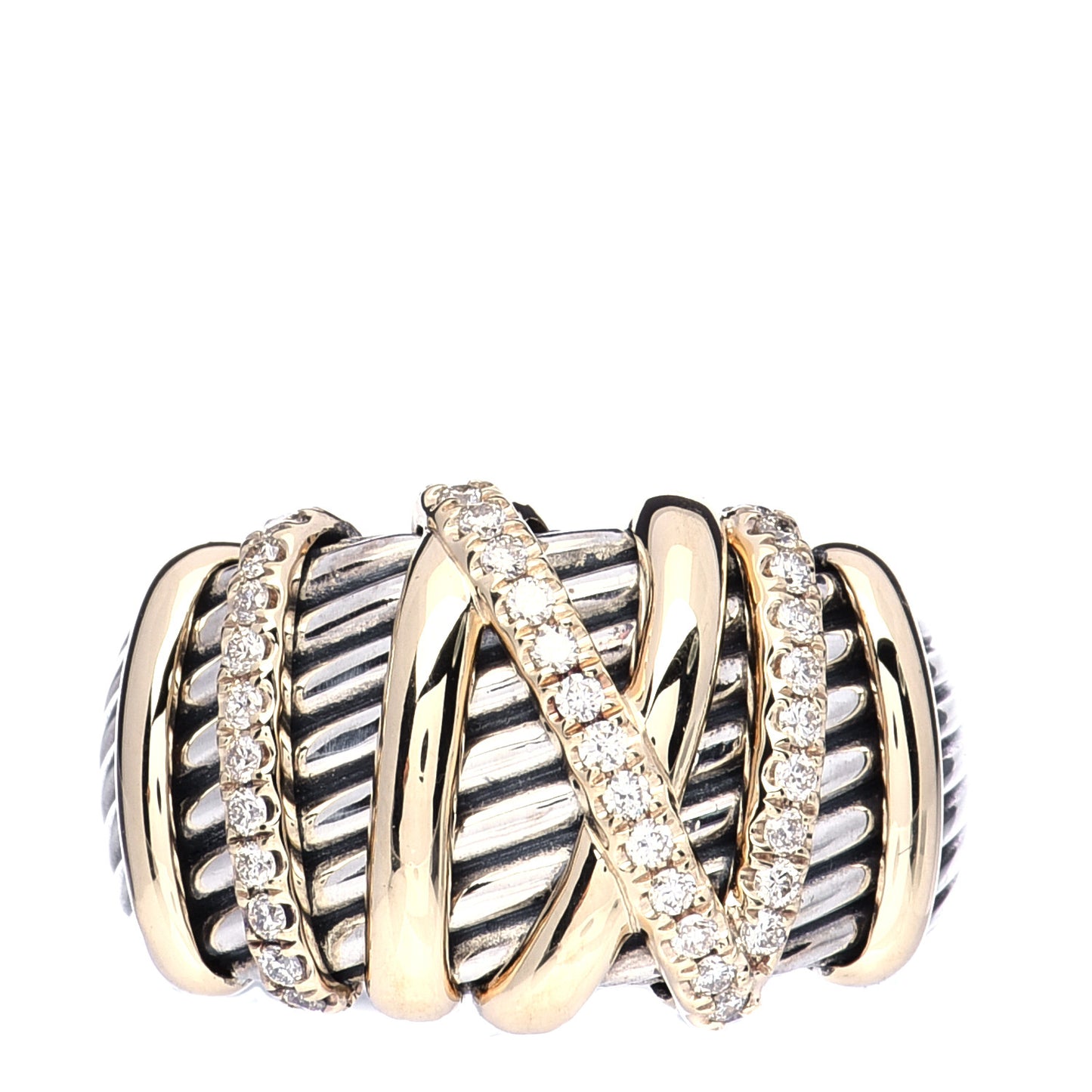 Sterling Silver 18K Yellow Gold Diamond 15mmm Helena Ring 57 8