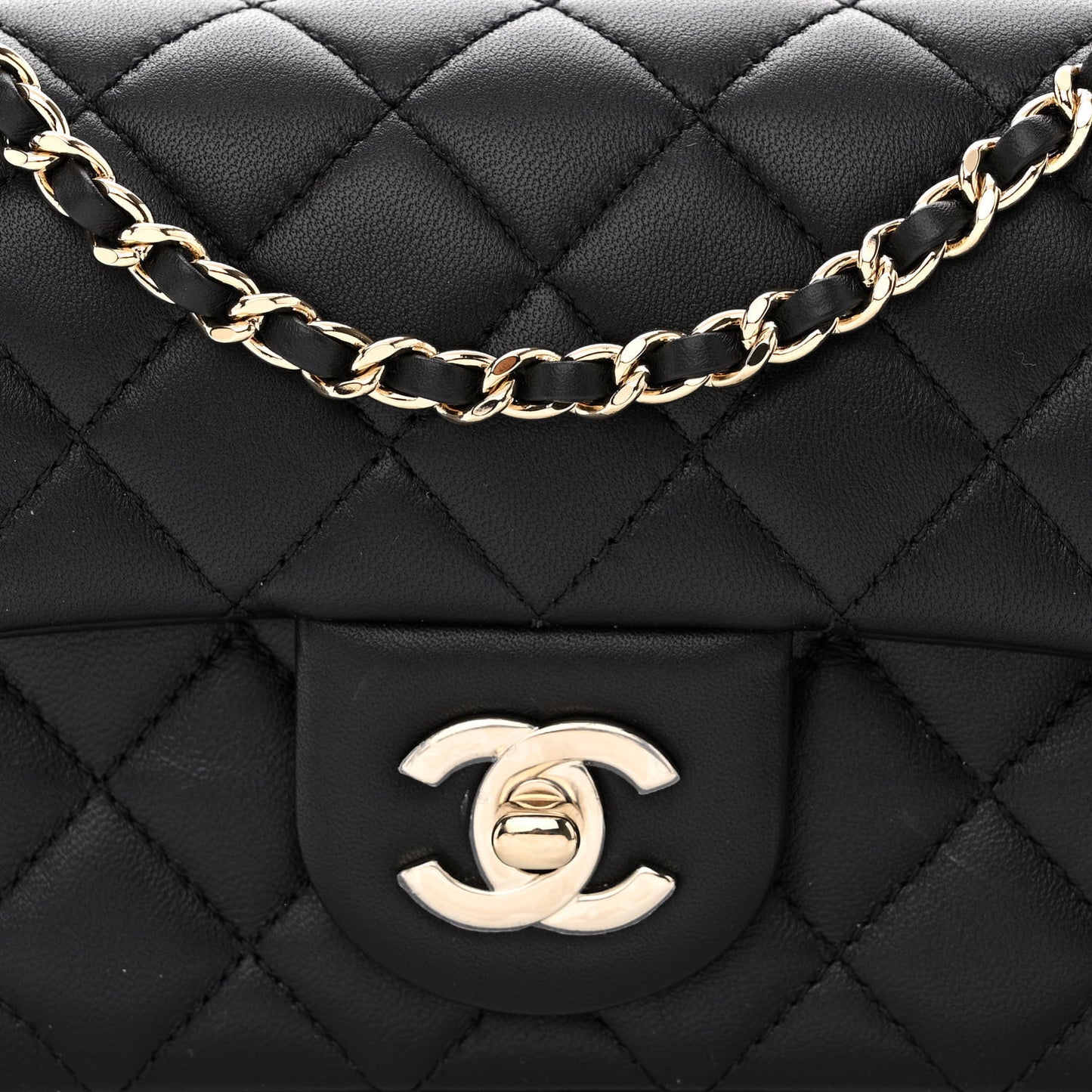 Lambskin Quilted Enamel Mini Rectangular Pearl Crush Flap Black