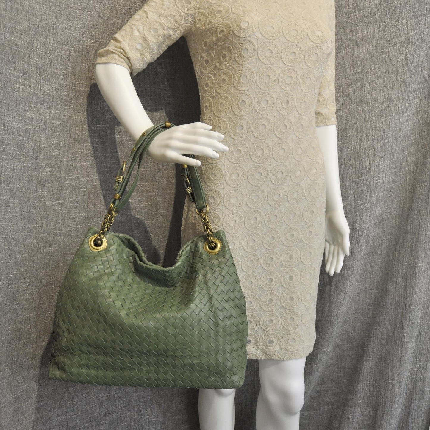 Nappa Intrecciato Shoulder Bag Green