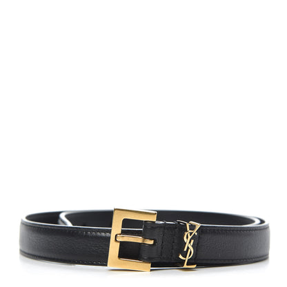 Saint Laurent Smooth Calfskin Monogram Square Buckle Belt 75 30 Black 1 of 5