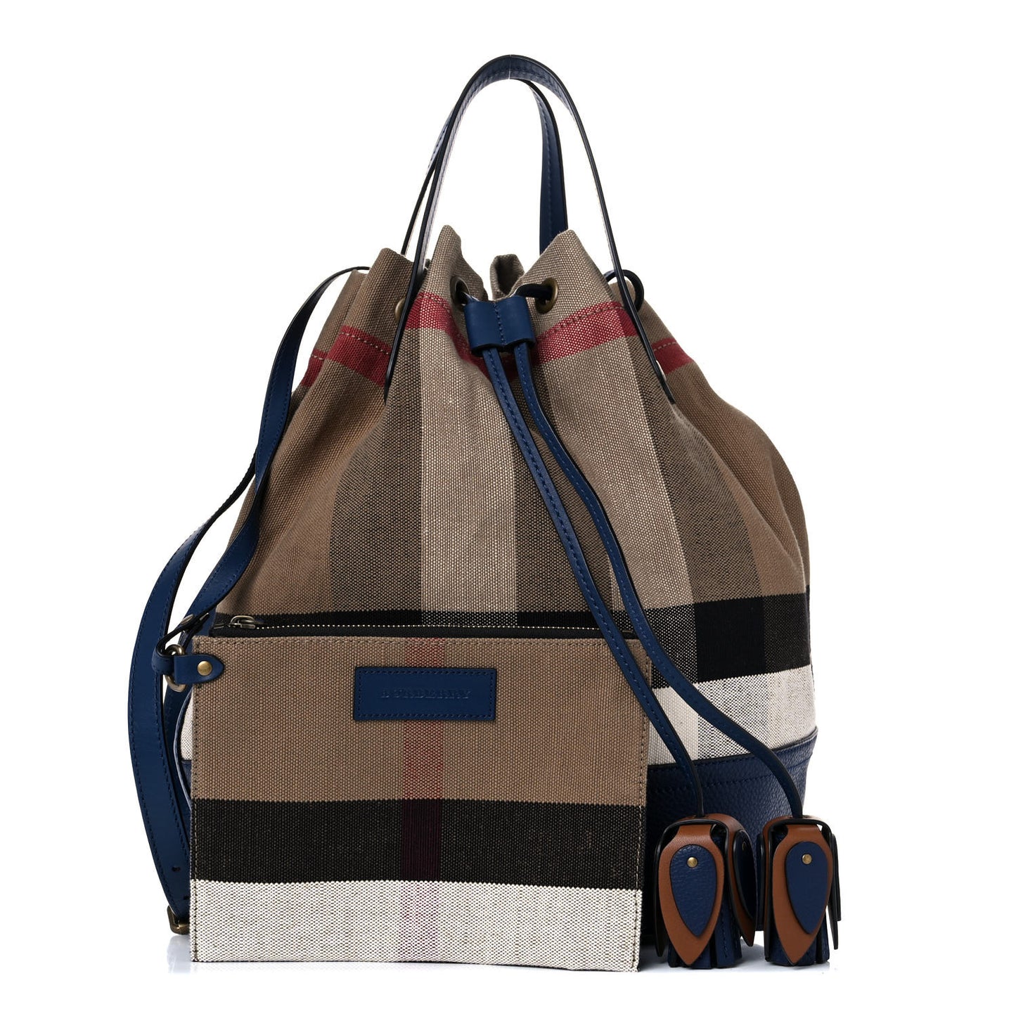Grainy Calfskin House Check Canvas Heston Crossbody Blue