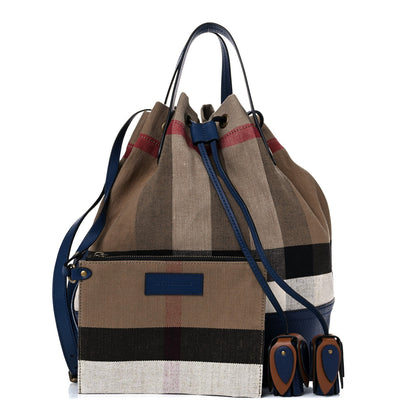 Burberry Grainy Calfskin House Check Canvas Heston Crossbody Blue 1 of 13