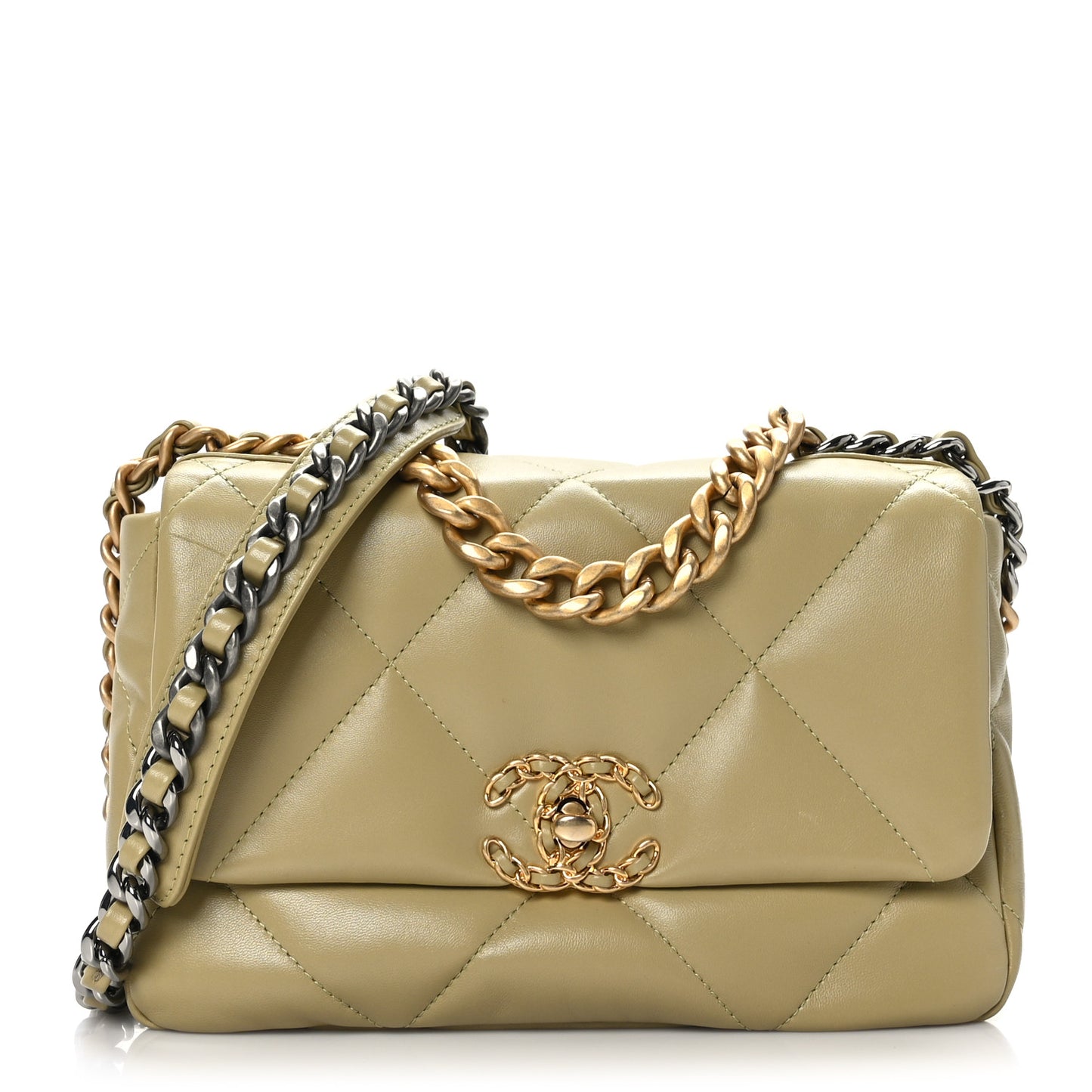 Lambskin Quilted Medium Chanel 19 Flap Light Green