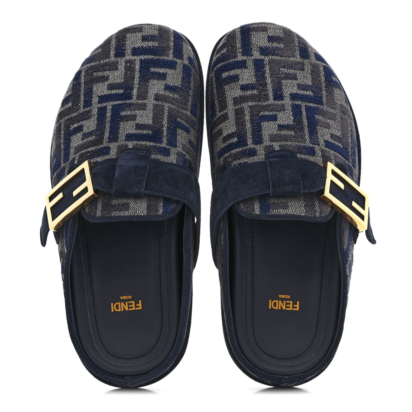 Velvet FF Fendi Feel Mules 38 Grigio Blue Midnight Blue