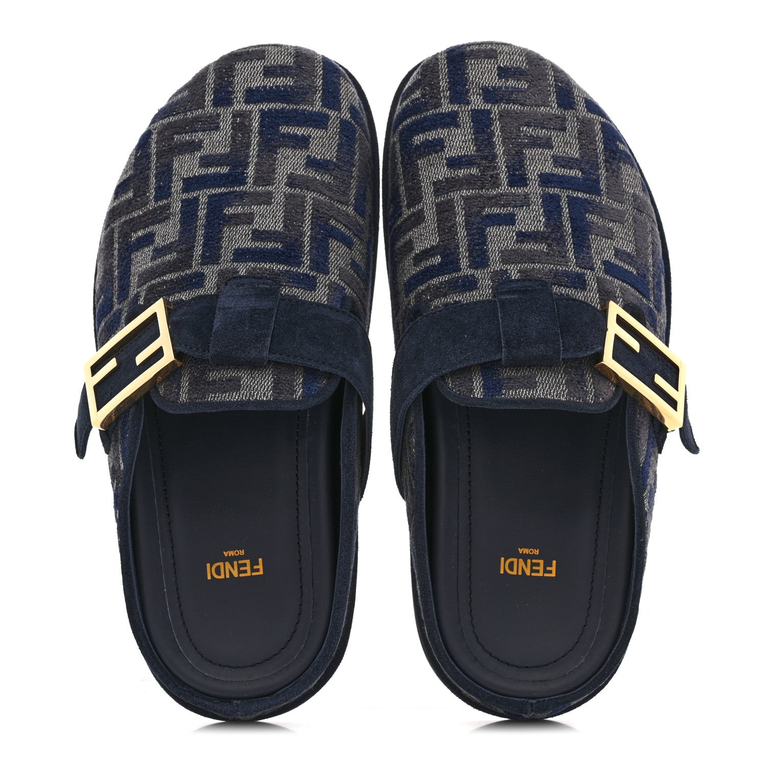 Fendi Velvet FF Fendi Feel Mules 38 Grigio Blue Midnight Blue 2 of 10