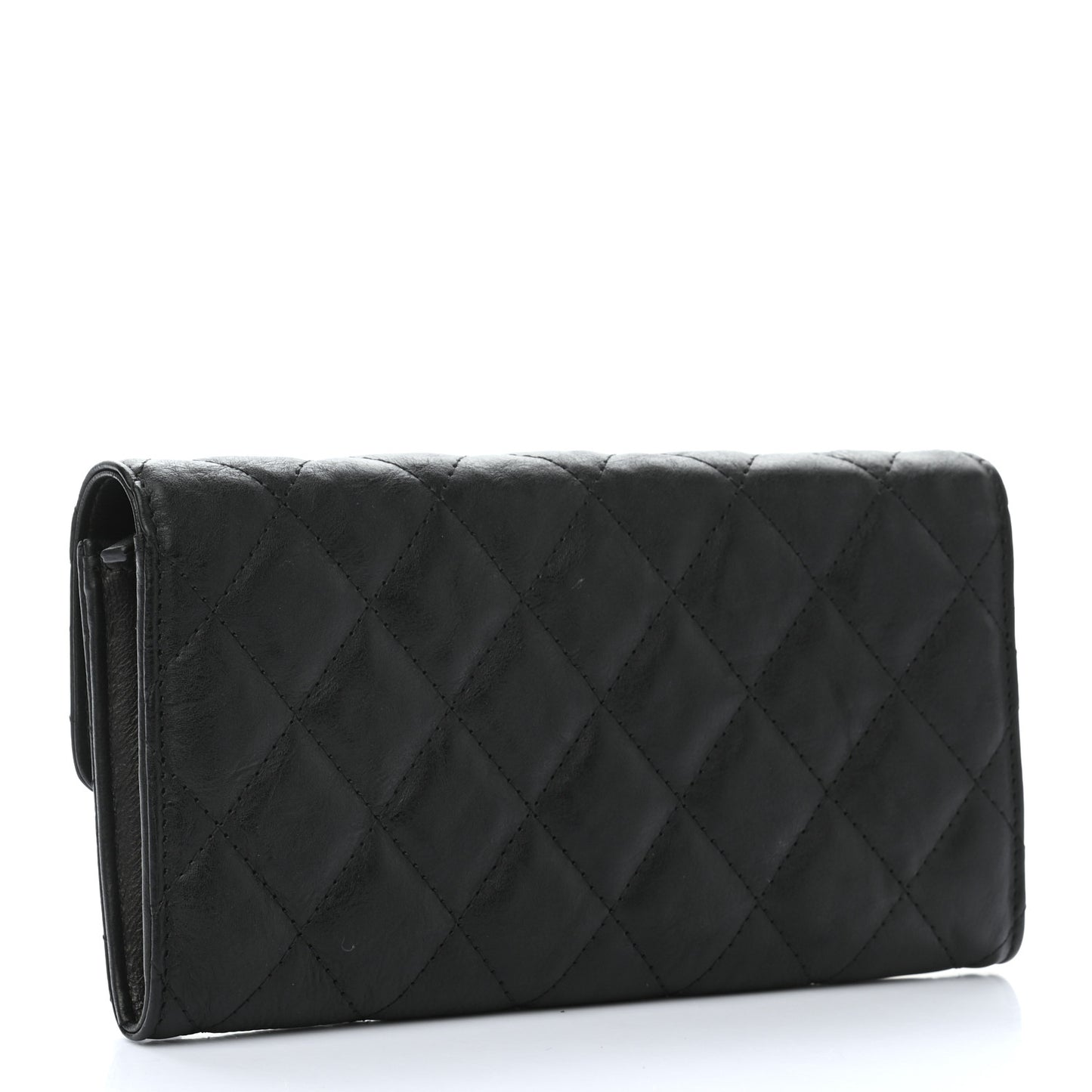 Crumpled Calfskin Quilted Large Reissue Gusset Flap Wallet Black