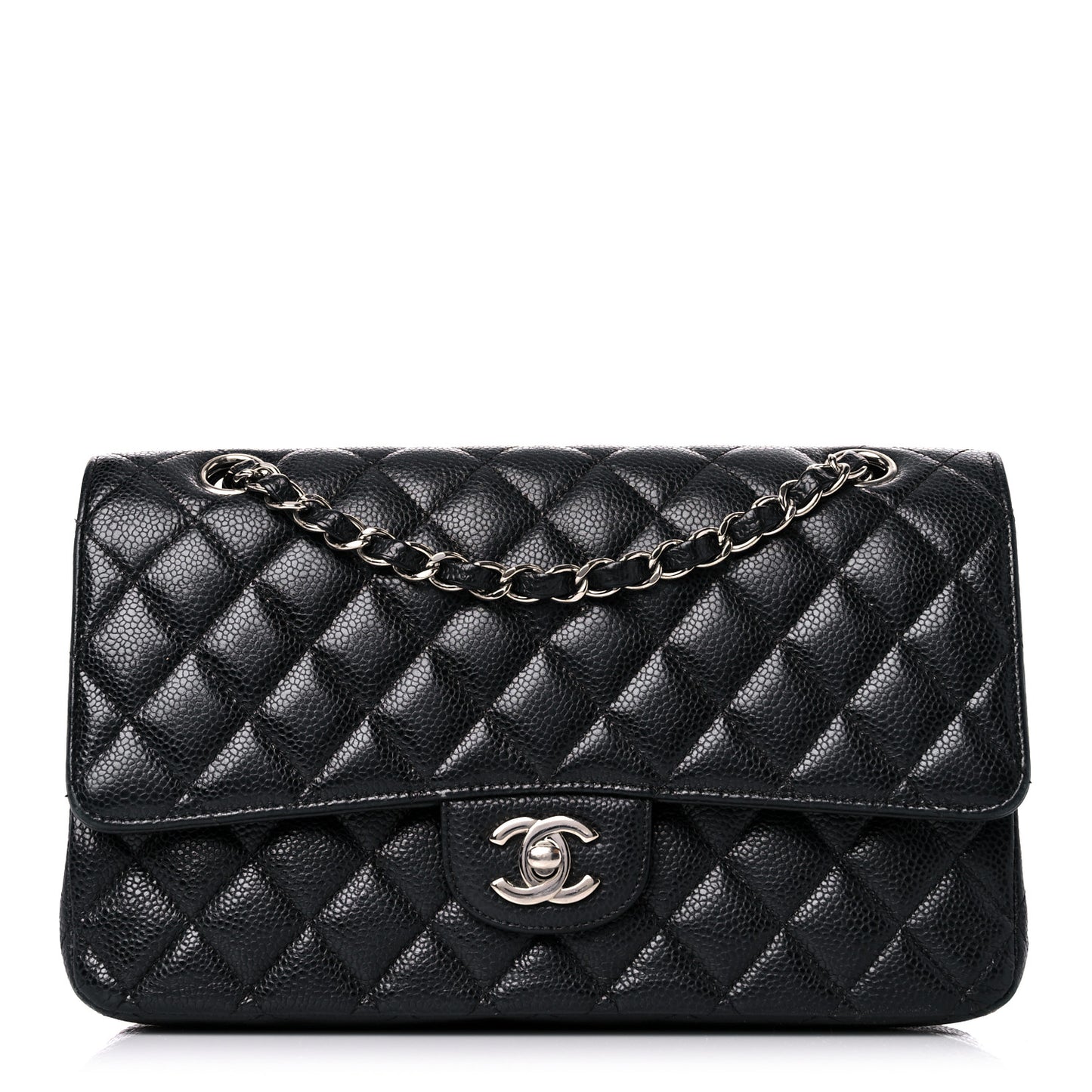 Caviar Quilted Medium Double Flap Black