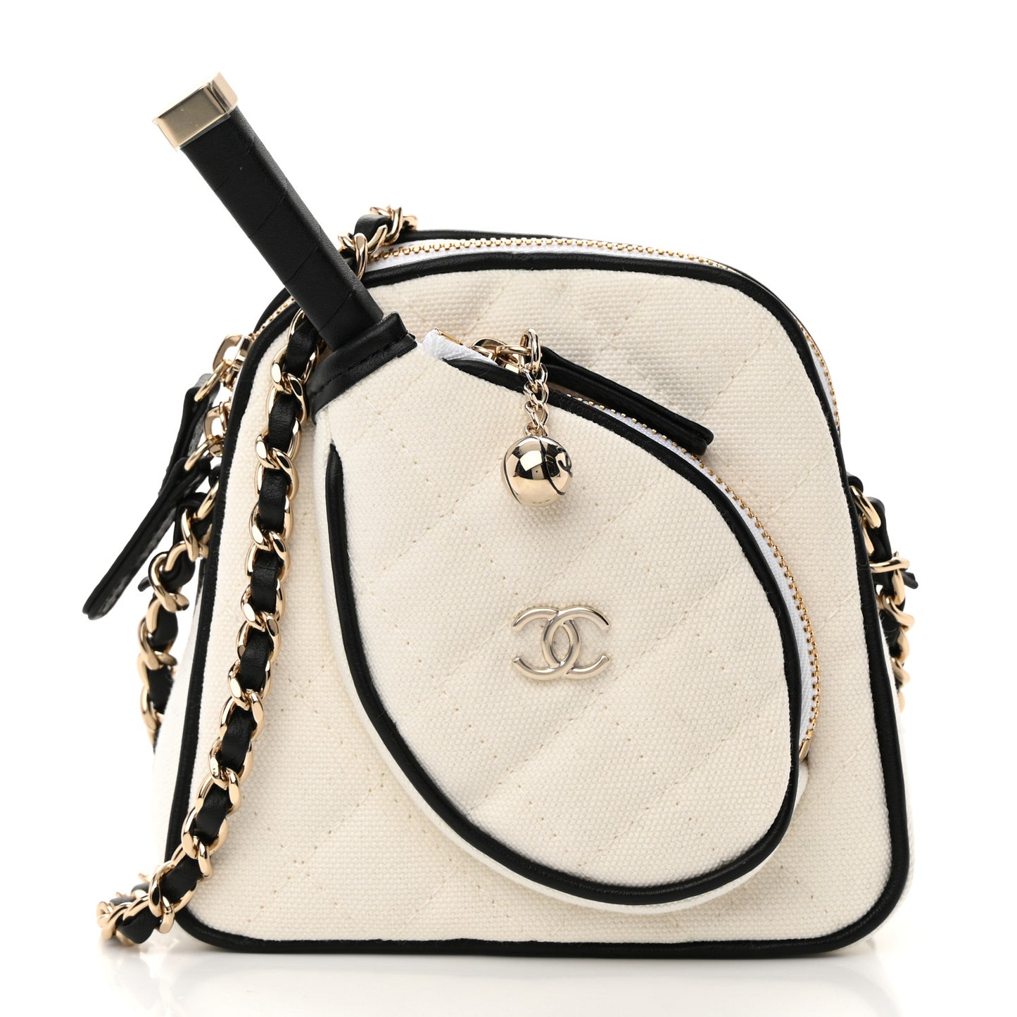 Canvas Calfskin Tennis Racket Mini Bag White Black