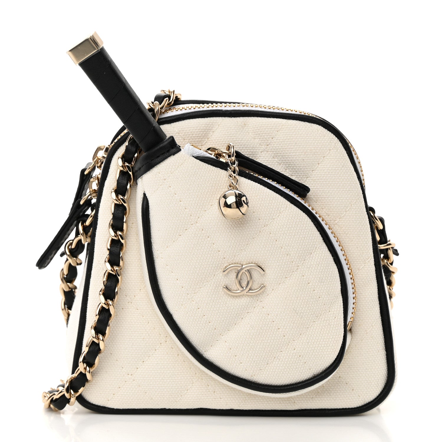Chanel Canvas Calfskin Tennis Racket Mini Bag White Black 3 of 12
