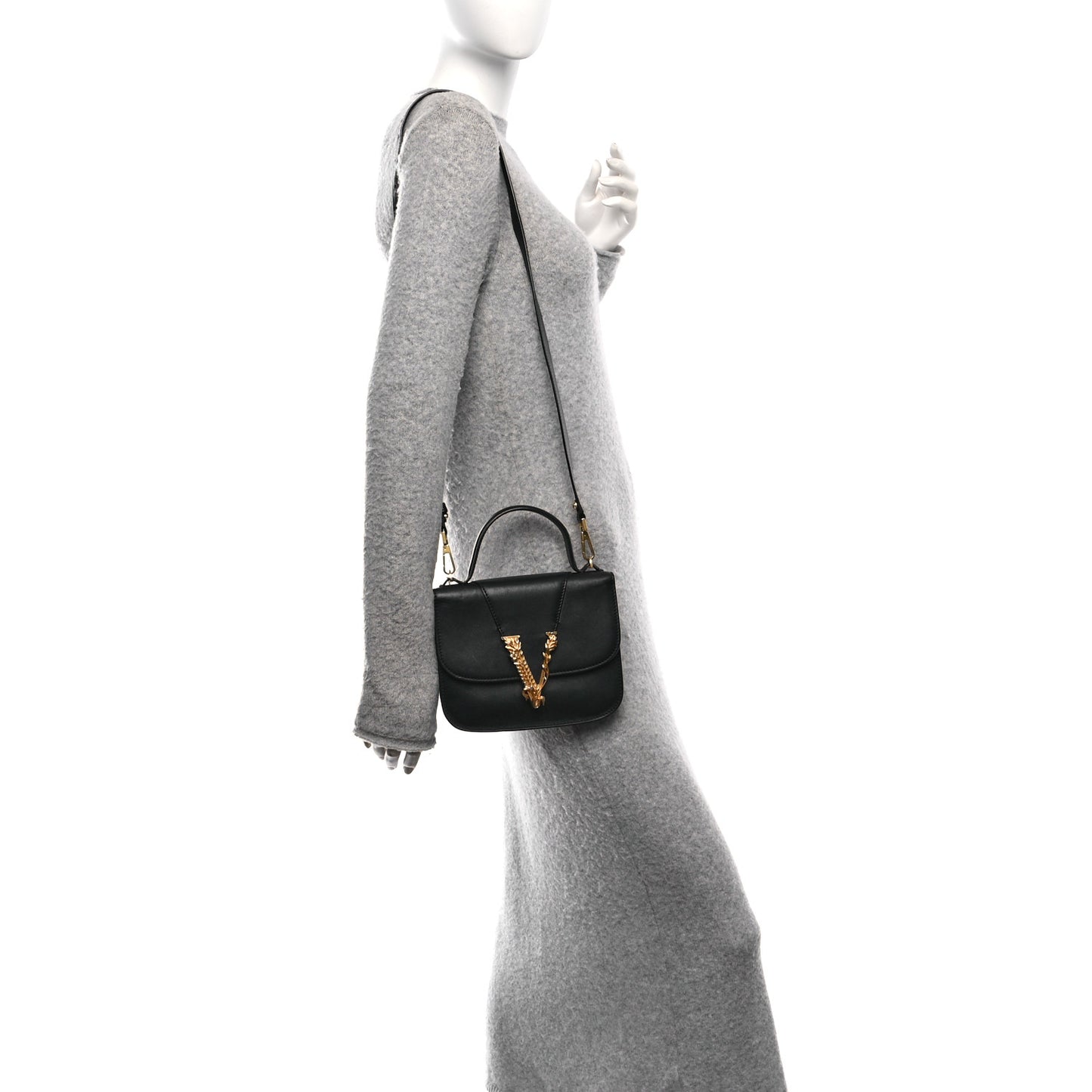 Vitello Barocco Virtus Small Top Handle Shoulder Bag Black
