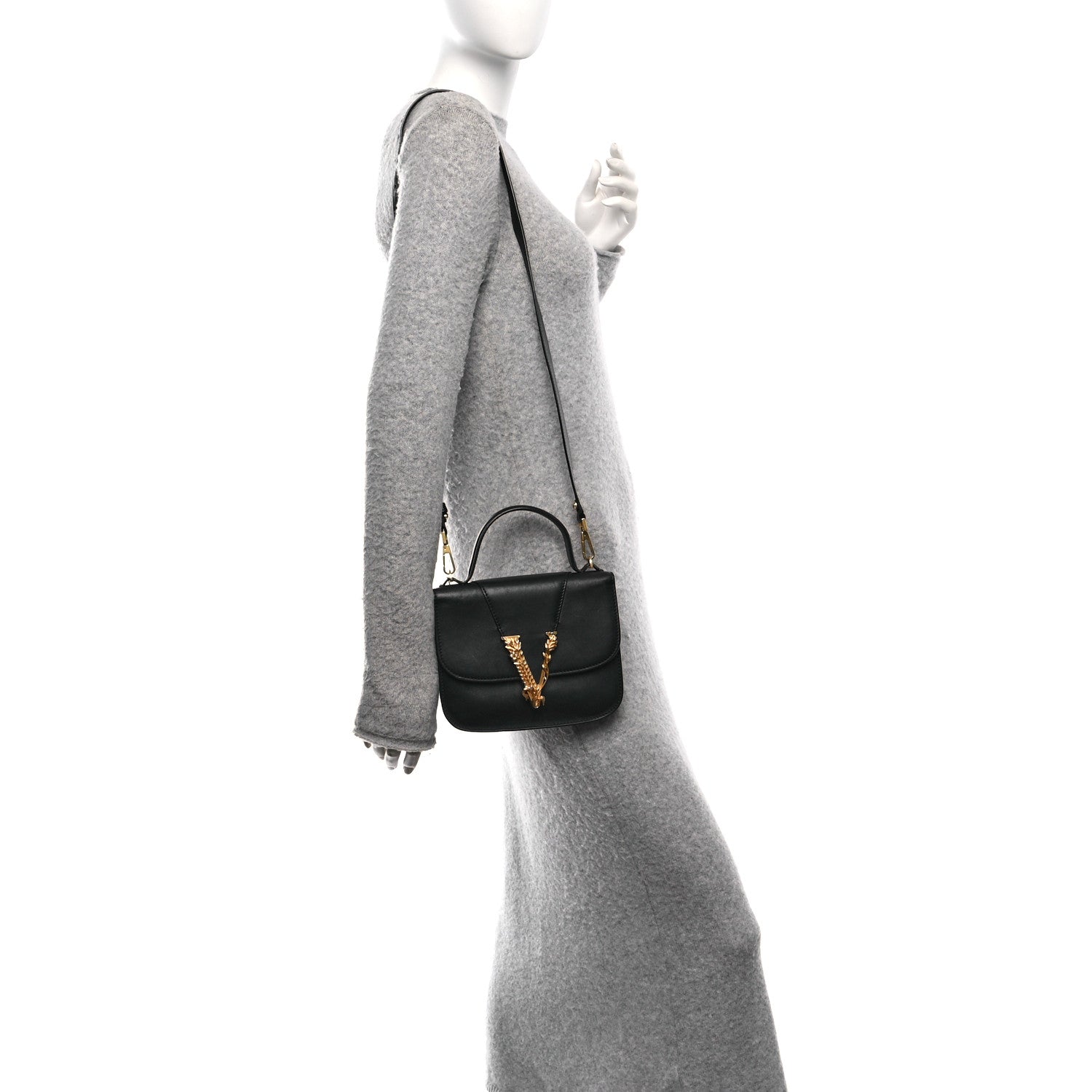Versace Vitello Barocco Virtus Small Top Handle Shoulder Bag Black 2 of 12