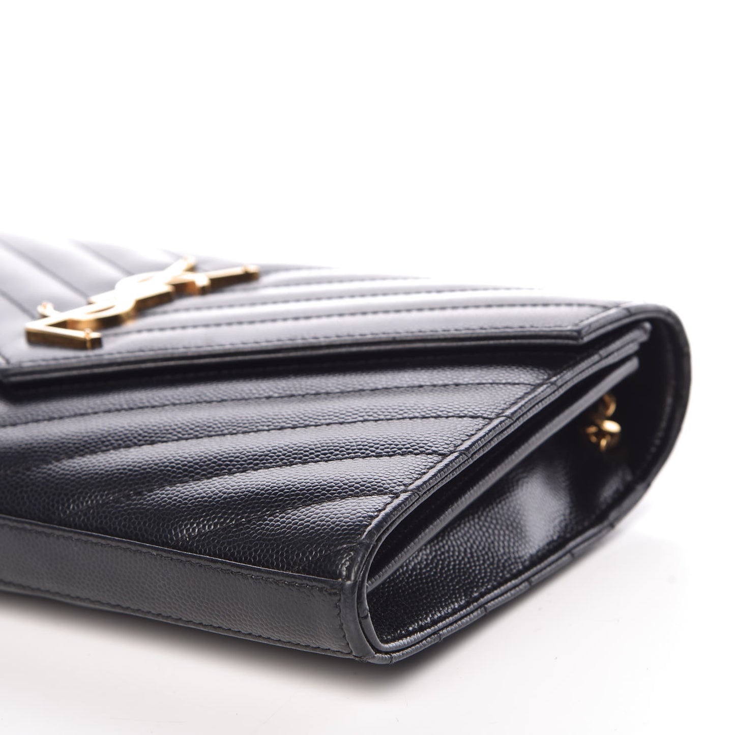 Grain De Poudre Matelasse Chevron Medium Monogram Chain Wallet Black
