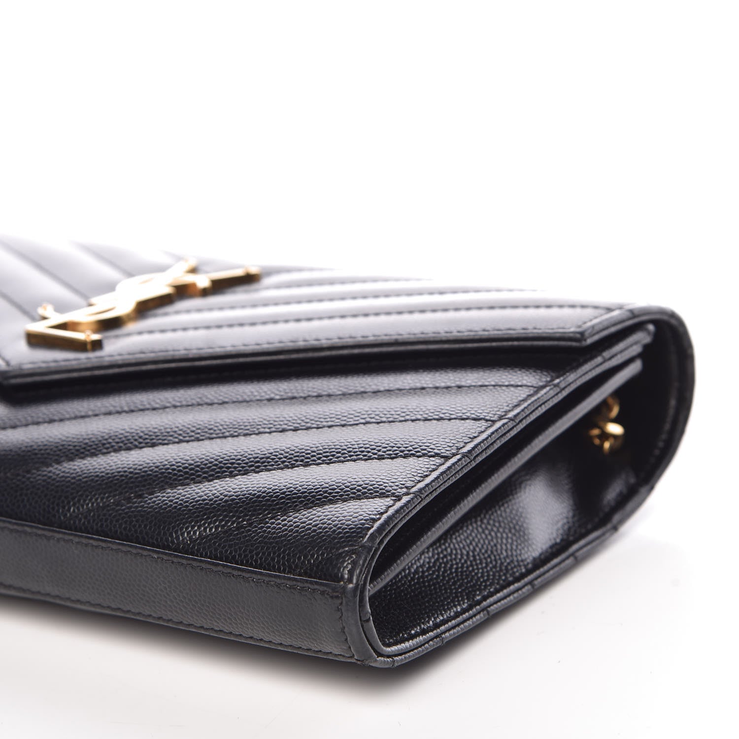 Saint Laurent Grain De Poudre Matelasse Chevron Medium Monogram Chain Wallet Black 9 of 10