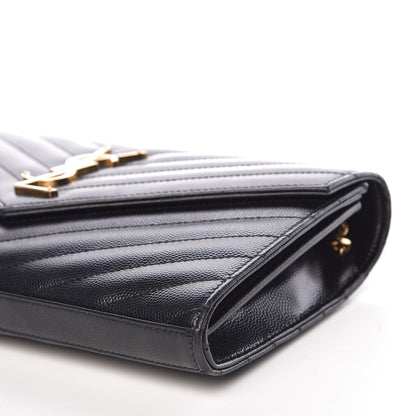 Saint Laurent Grain De Poudre Matelasse Chevron Medium Monogram Chain Wallet Black 9 of 10