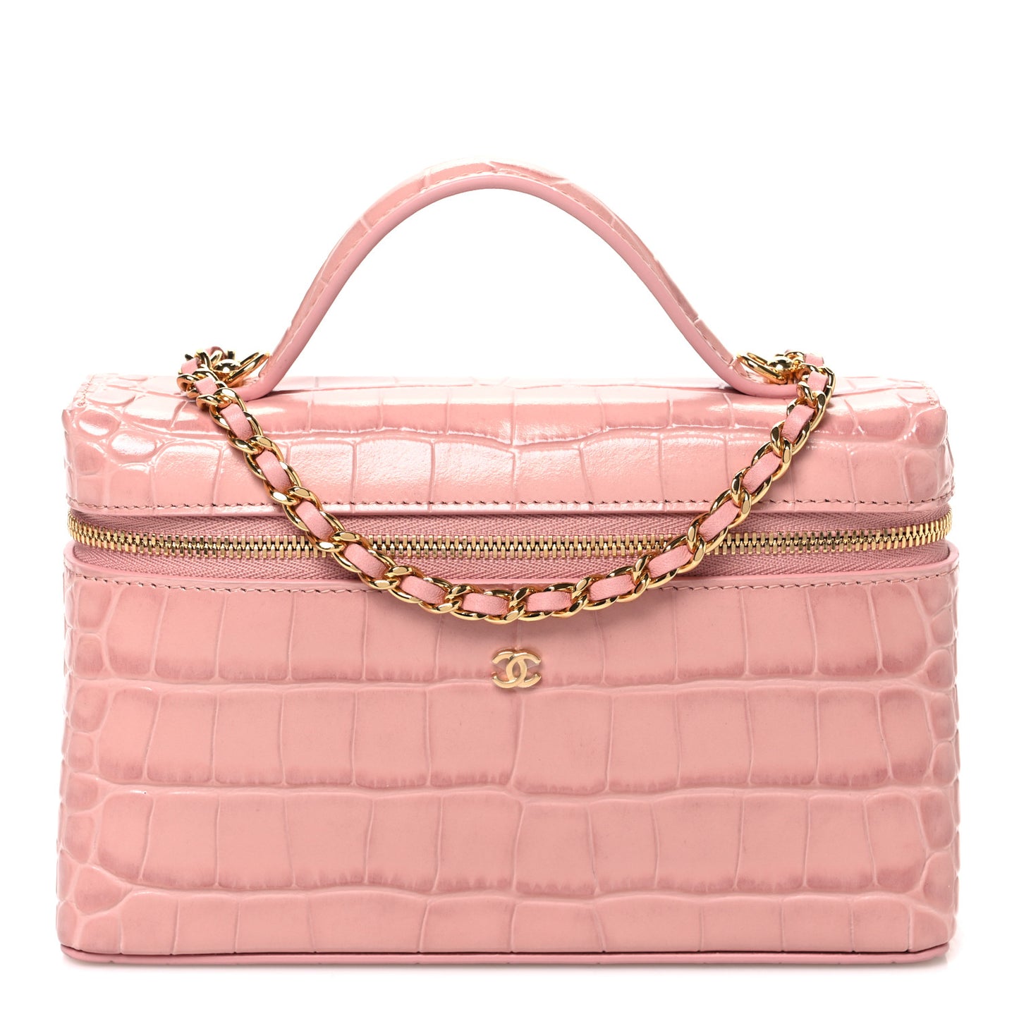 Calfskin Crocodile Embossed Crococo Exoticoco Vanity With Chain Light Pink