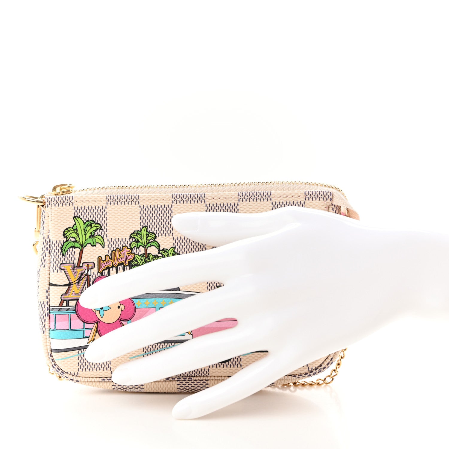 Louis Vuitton Damier Azur 2021 Christmas Animation Hollywood Mini Pochette Accessories Fuchsia 2 of 8