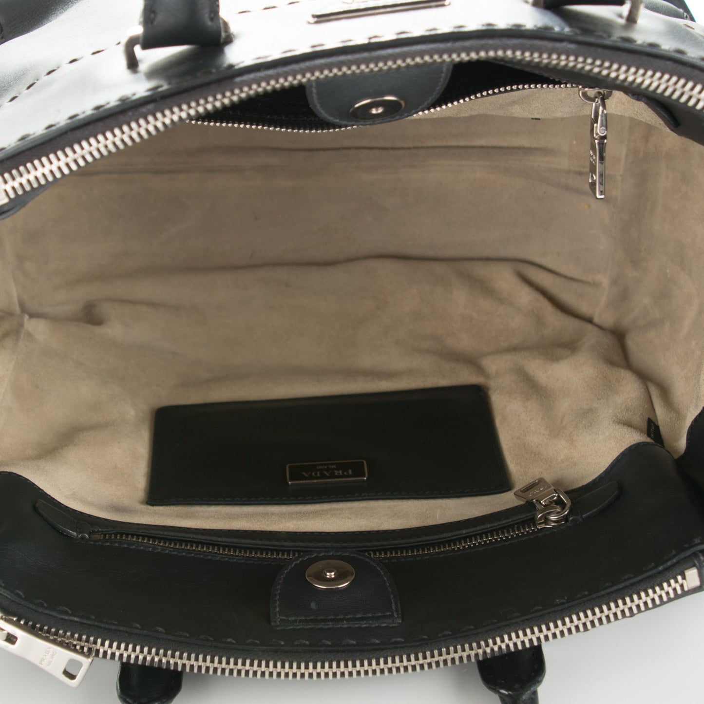 City Calf Hand-Stitched Galleria Double Zip Tote Black