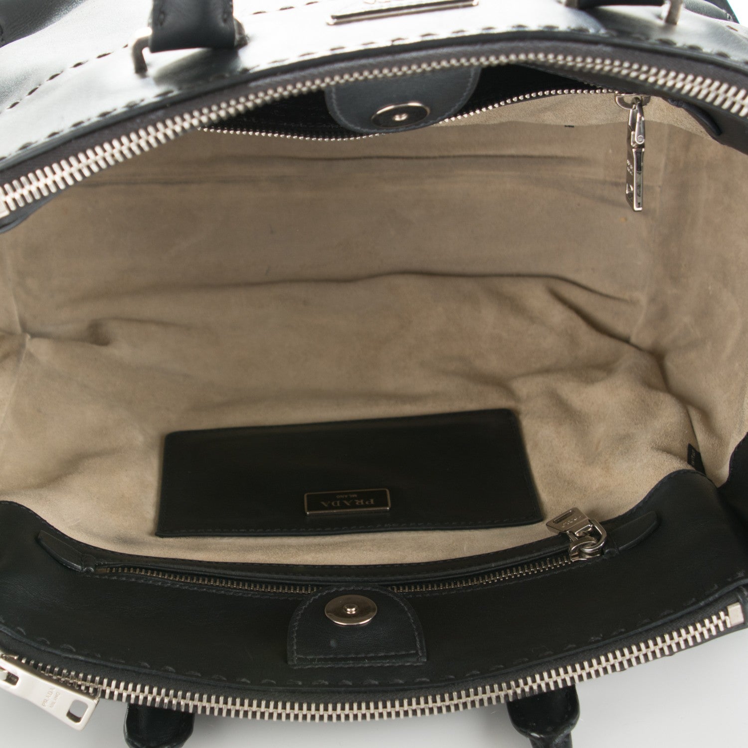 Prada City Calf Hand-Stitched Galleria Double Zip Tote Black 5 of 9