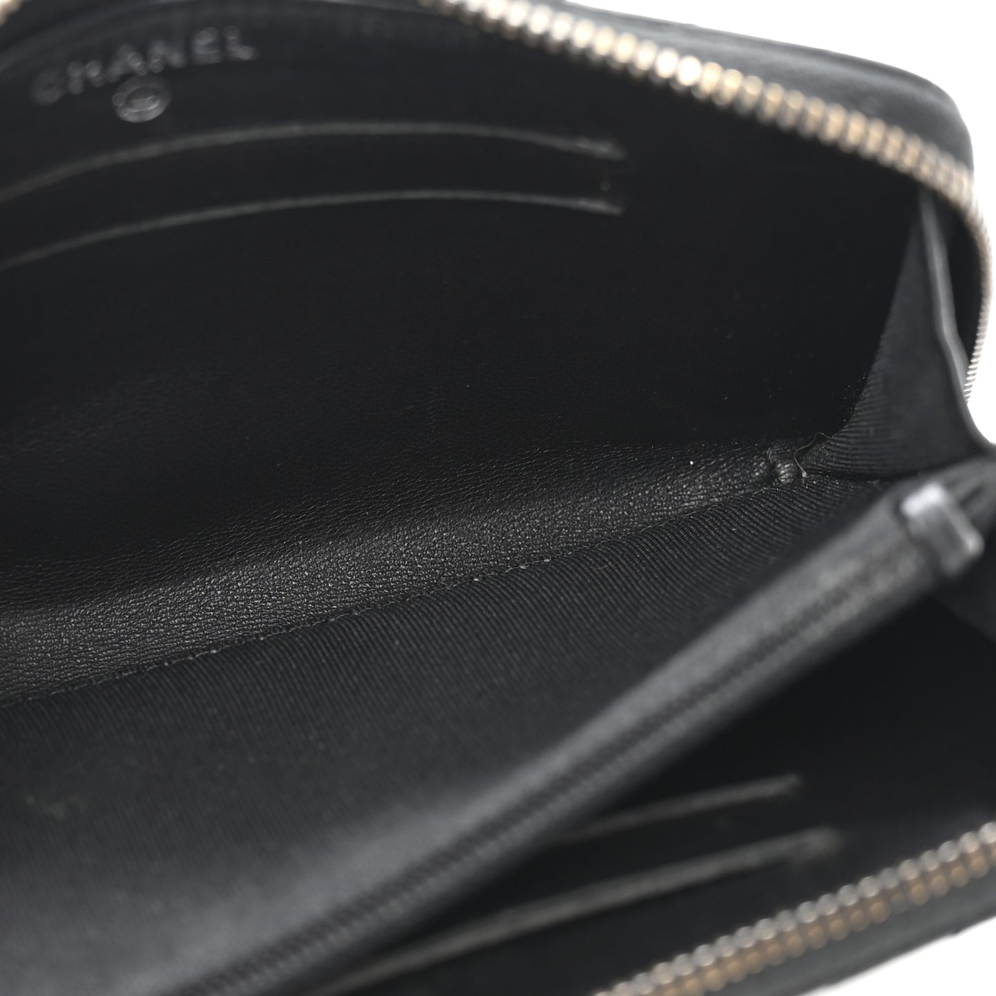 Lambskin Chevron Quilted Zip Around Wallet Black