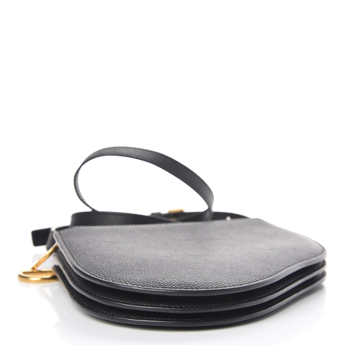 Grained Calfskin Saddle Pouch With Strap Black
