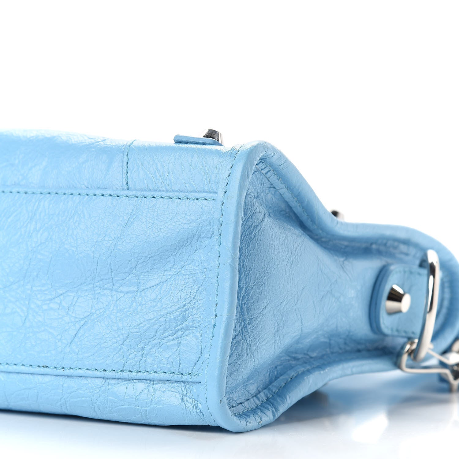 Balenciaga Agneau Classic Silver Hardware Mini City Logo Strap Baby Blue Black 10 of 11