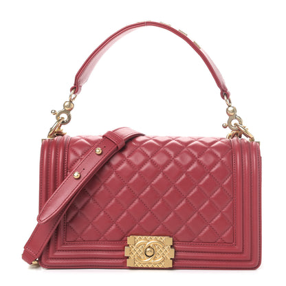 Chanel Calfskin Medium Boy Logo Top Handle Flap Red 1 of 4