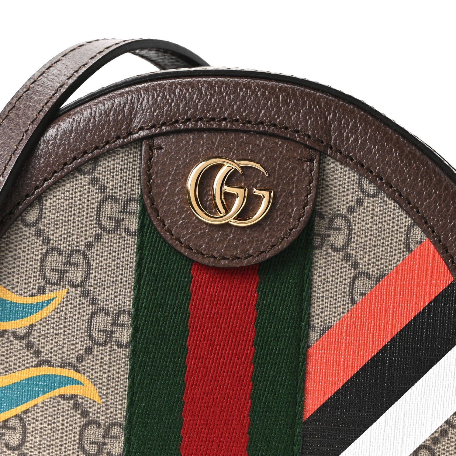 Gucci GG Supreme Monogram Equestrian Web Mini Ophidia Round Shoulder Bag Brown 7 of 9