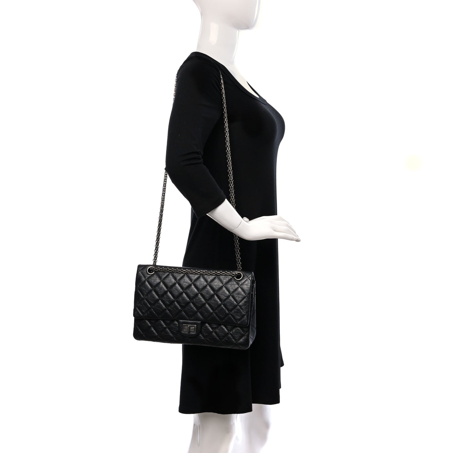 Aged Calfskin Quilted 2.55 Reissue 226 Flap Black
