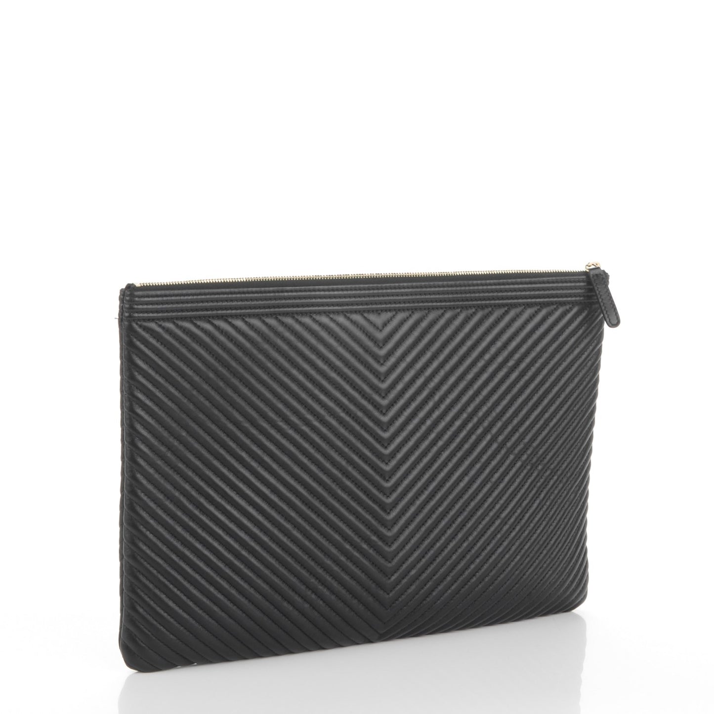 Calfskin Chevron Large Boy Cosmetic Case Black