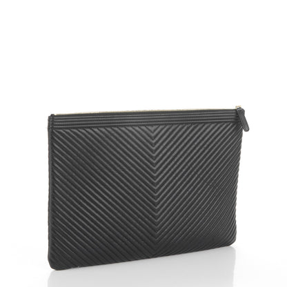 Chanel Calfskin Chevron Large Boy Cosmetic Case Black 3 of 7