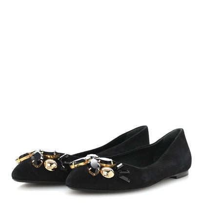 Louis Vuitton Suede Embellished Ballet Flats 39.5 Black 4 of 9
