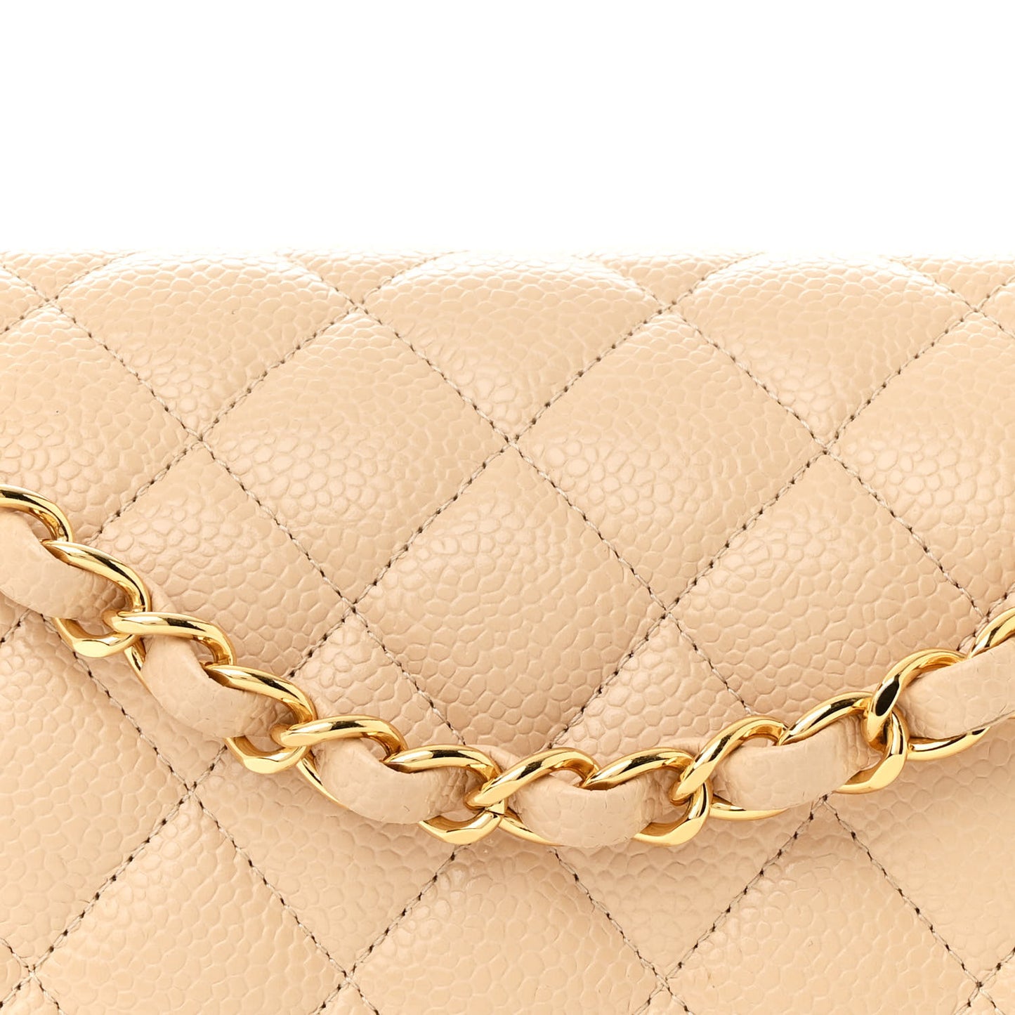 Caviar Quilted Medium Double Flap Beige