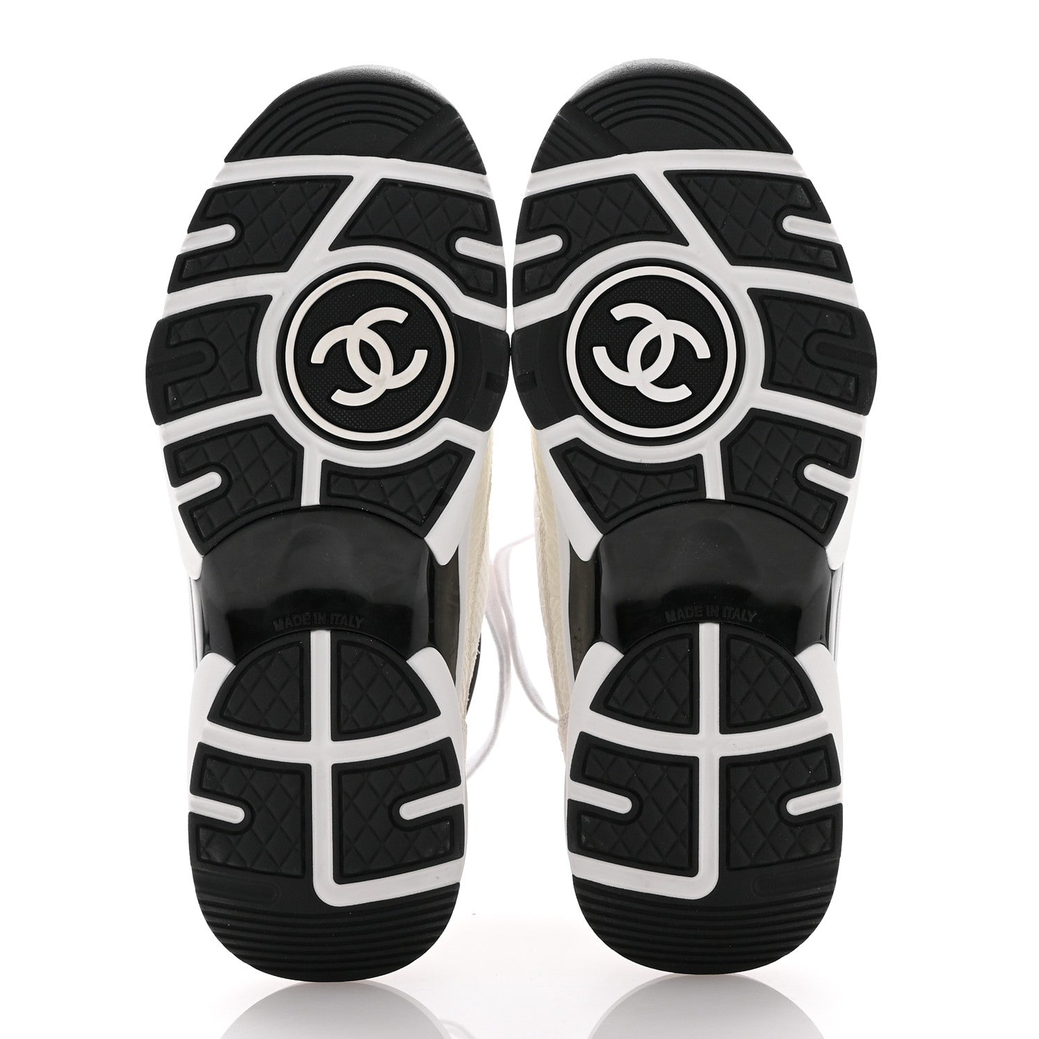 Chanel Mesh Suede Calfskin Grained Calfskin Womens CC Sneakers 35 White Black 6 of 9