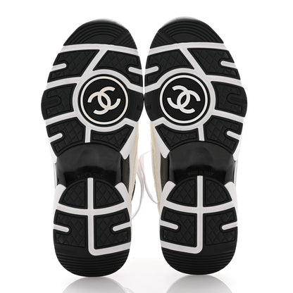 Chanel Mesh Suede Calfskin Grained Calfskin Womens CC Sneakers 35 White Black 6 of 9