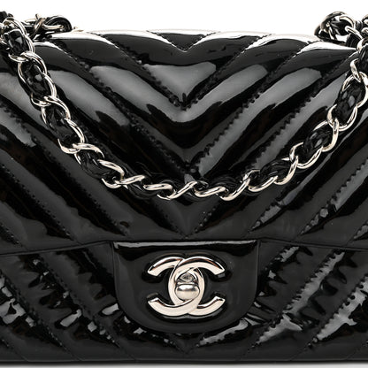 Chanel Patent Calfskin Chevron Quilted Mini Rectangular Flap Black 8 of 10