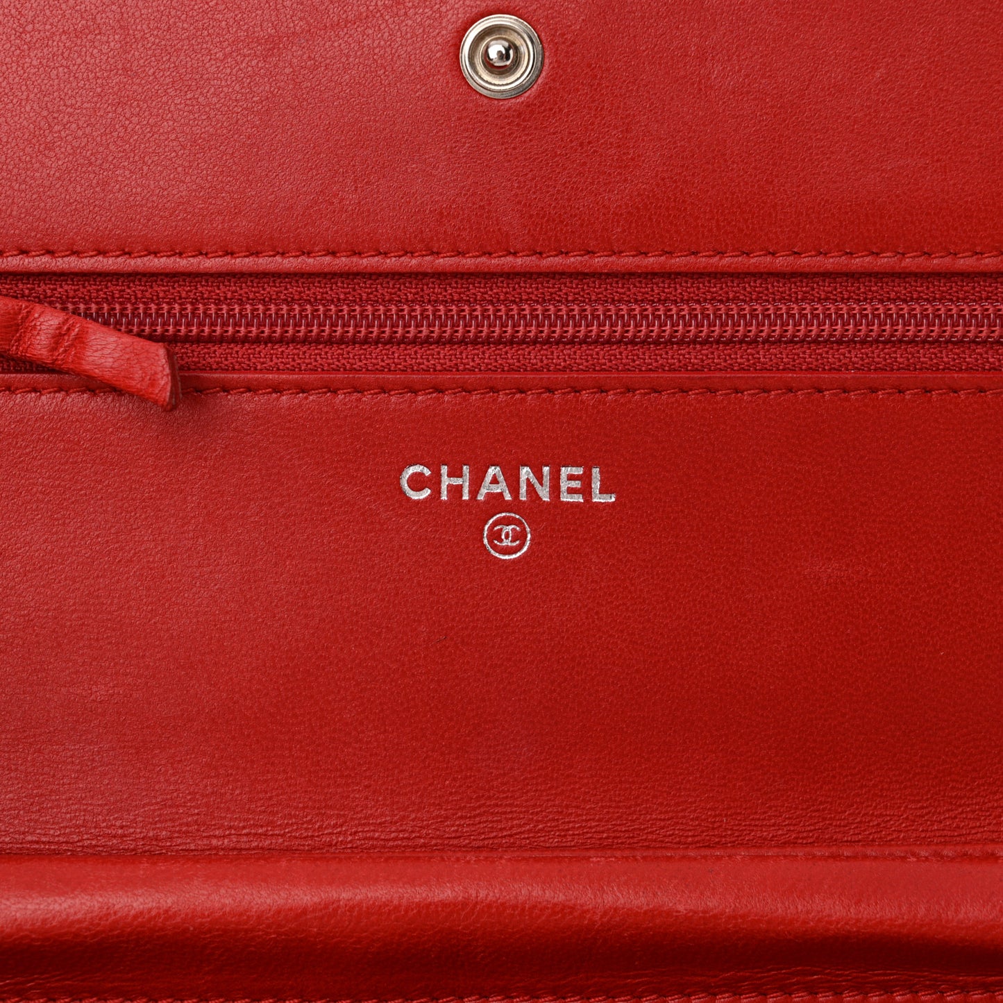 Lambskin Camellia Embossed Wallet on Chain WOC Red
