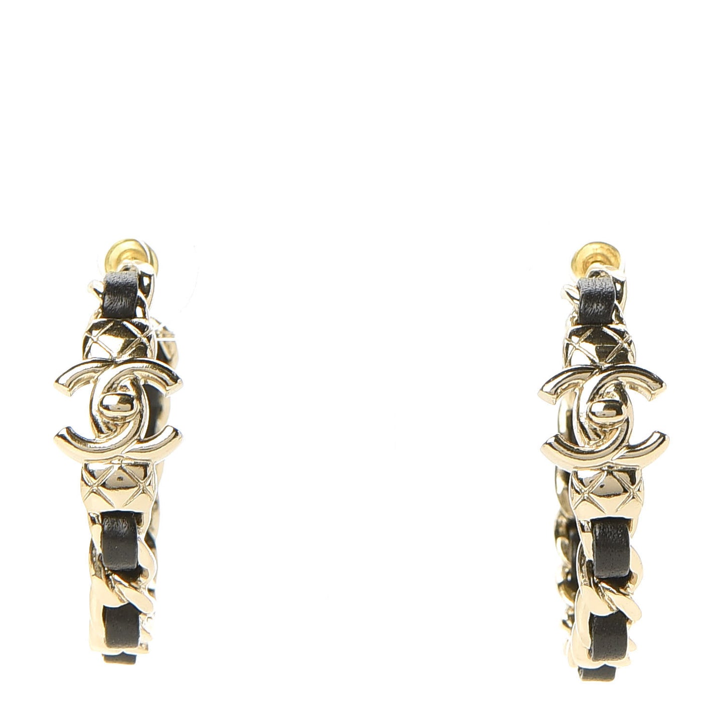 Lambskin CC Turnlock Chain Hoop Earrings Gold Black