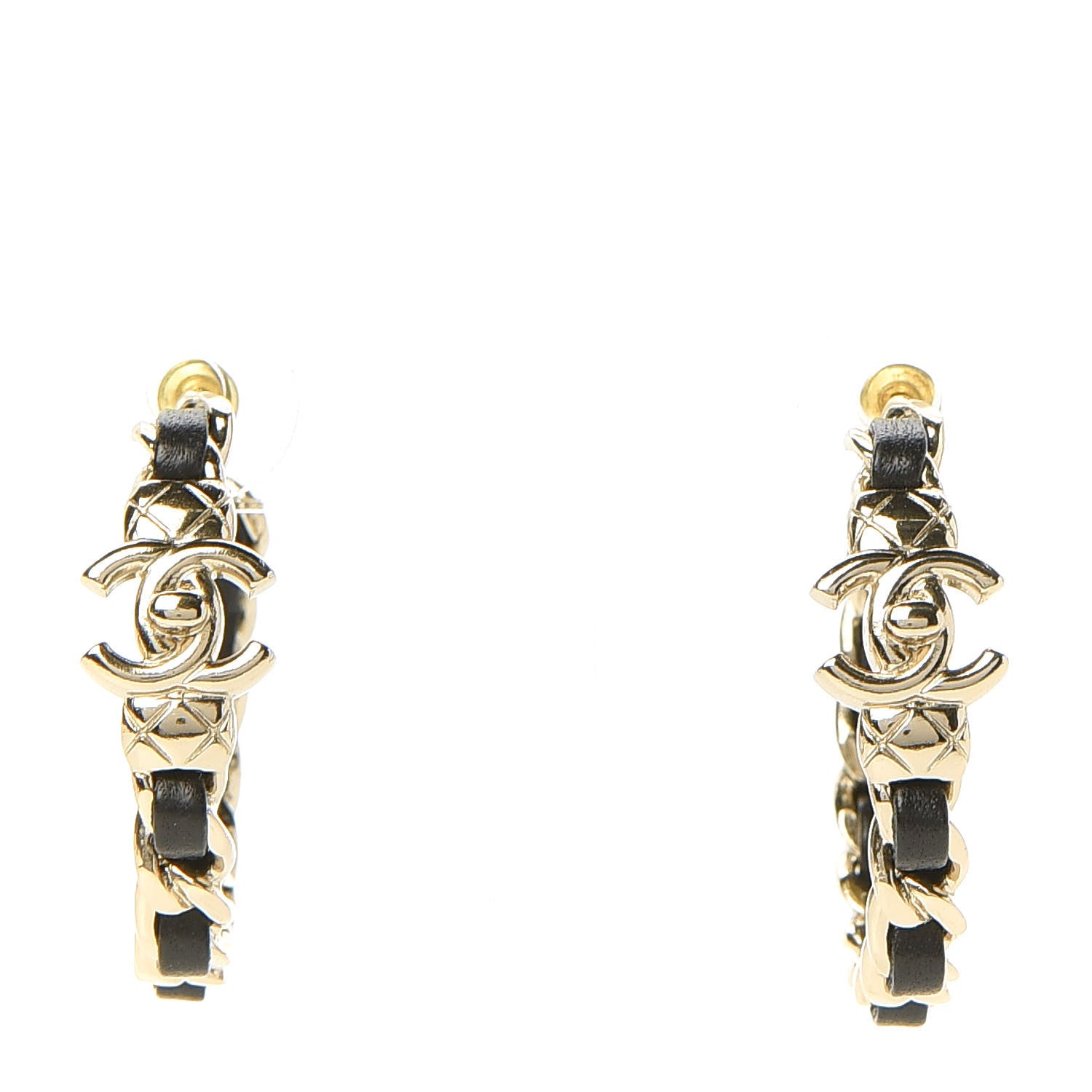 Chanel Lambskin CC Turnlock Chain Hoop Earrings Gold Black 1 of 5
