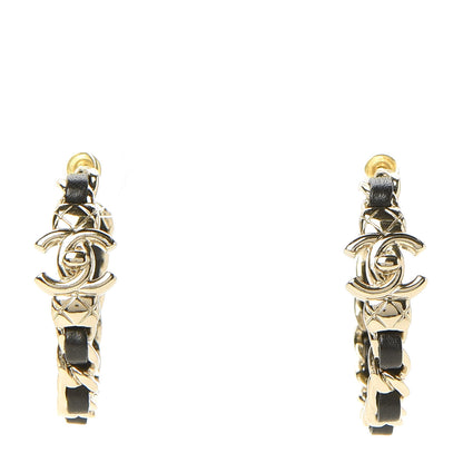 Chanel Lambskin CC Turnlock Chain Hoop Earrings Gold Black 1 of 5
